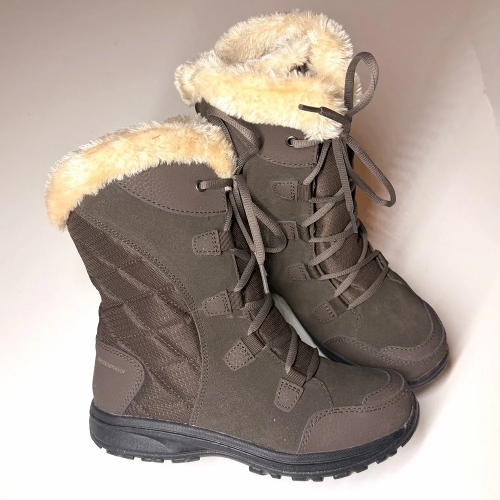 Columbia Women's Ice Maiden II Boots Waterproof Lace Up Brown Leather Size- 7